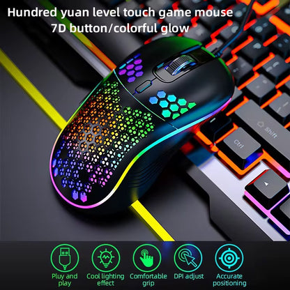 7200DPI Gaming Mouse 6D Ergonomic RGB Optical USB Wired Mice for Computer Office Gamer Mouse Honeycomb Gaming Mouse